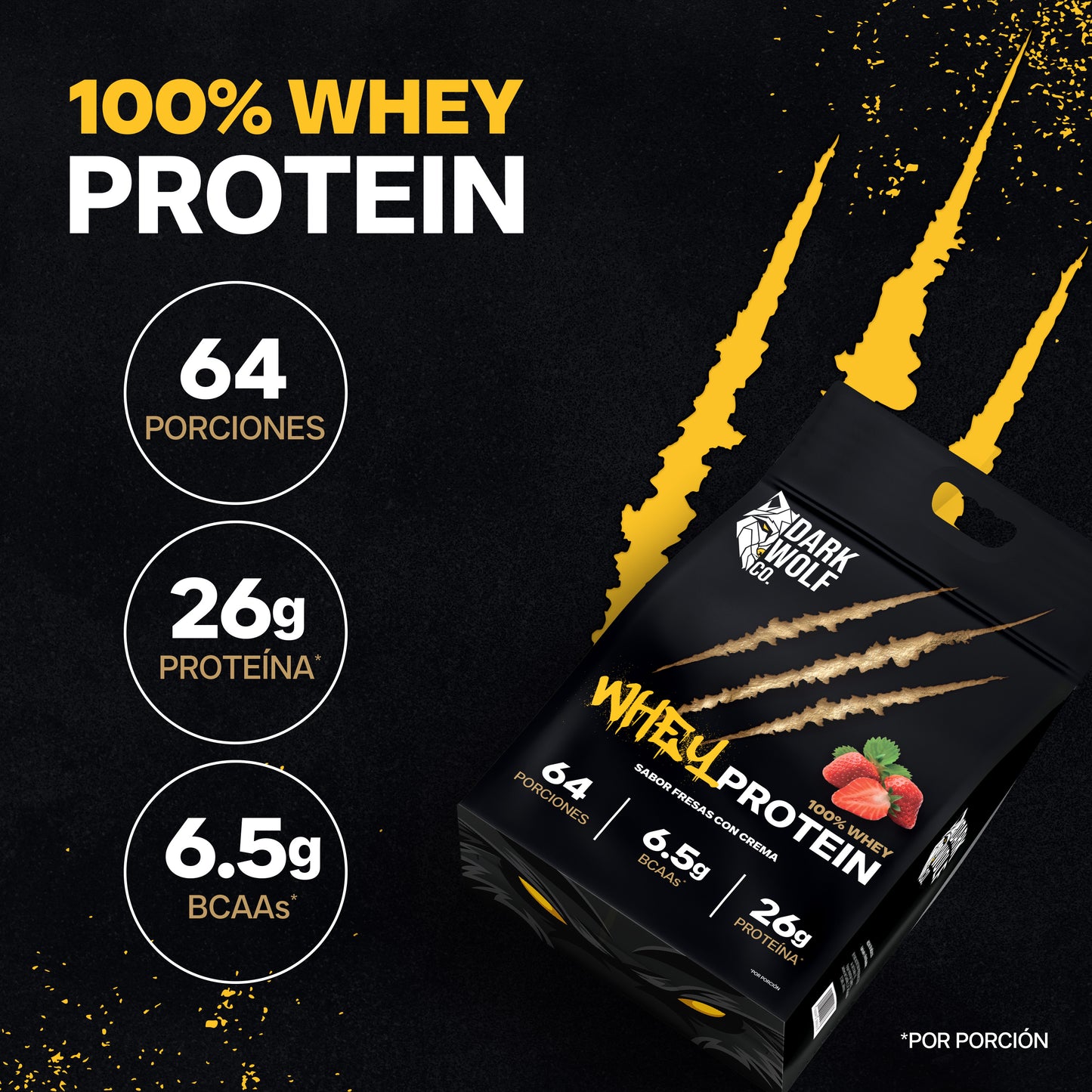 Dark Wolf Proteína en Polvo Sabor Fresa 2.24 kg – 64 Porciones
