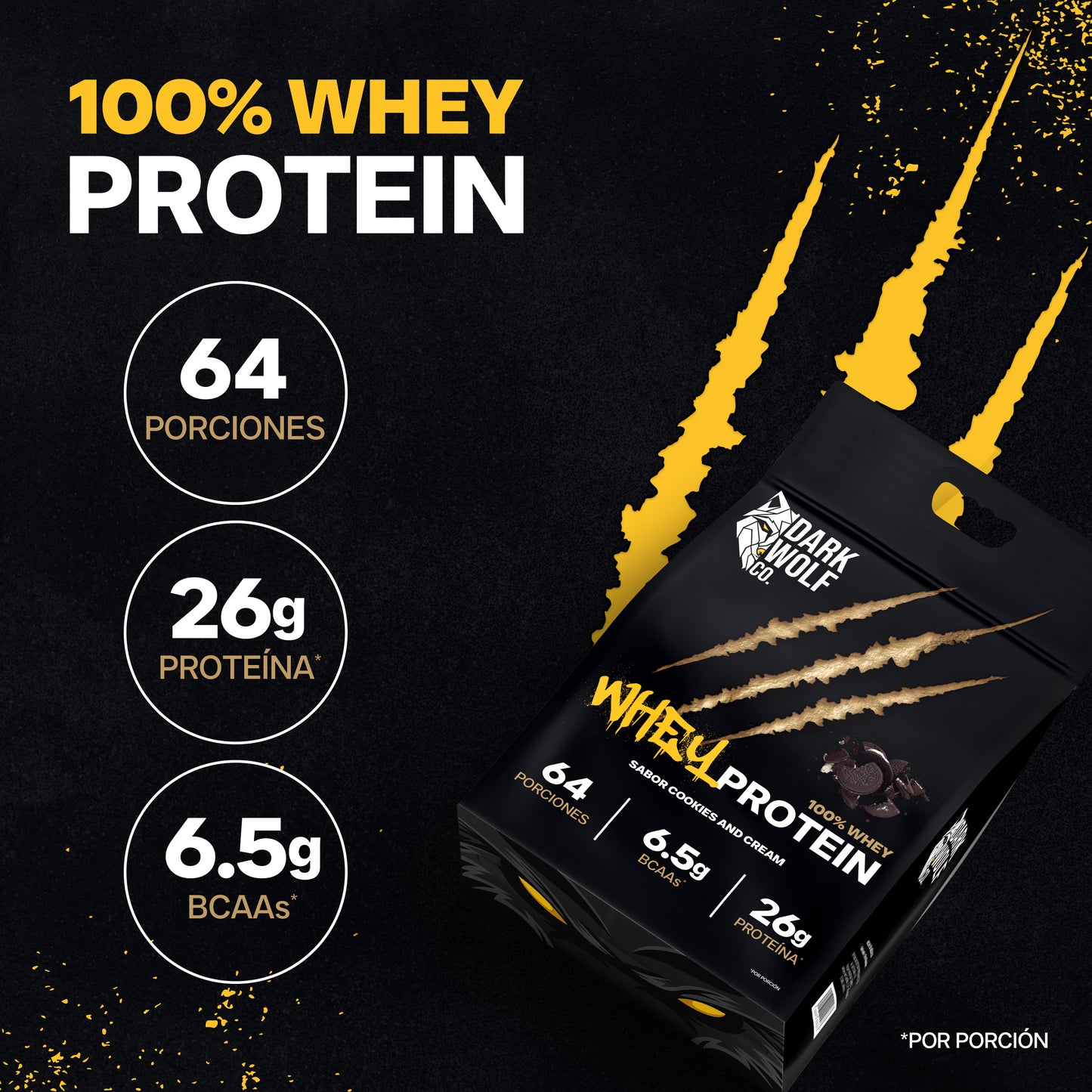Dark Wolf Proteína de Suero de Leche 2.24 kg - 64 Porciones, Sabor Cookies and Cream