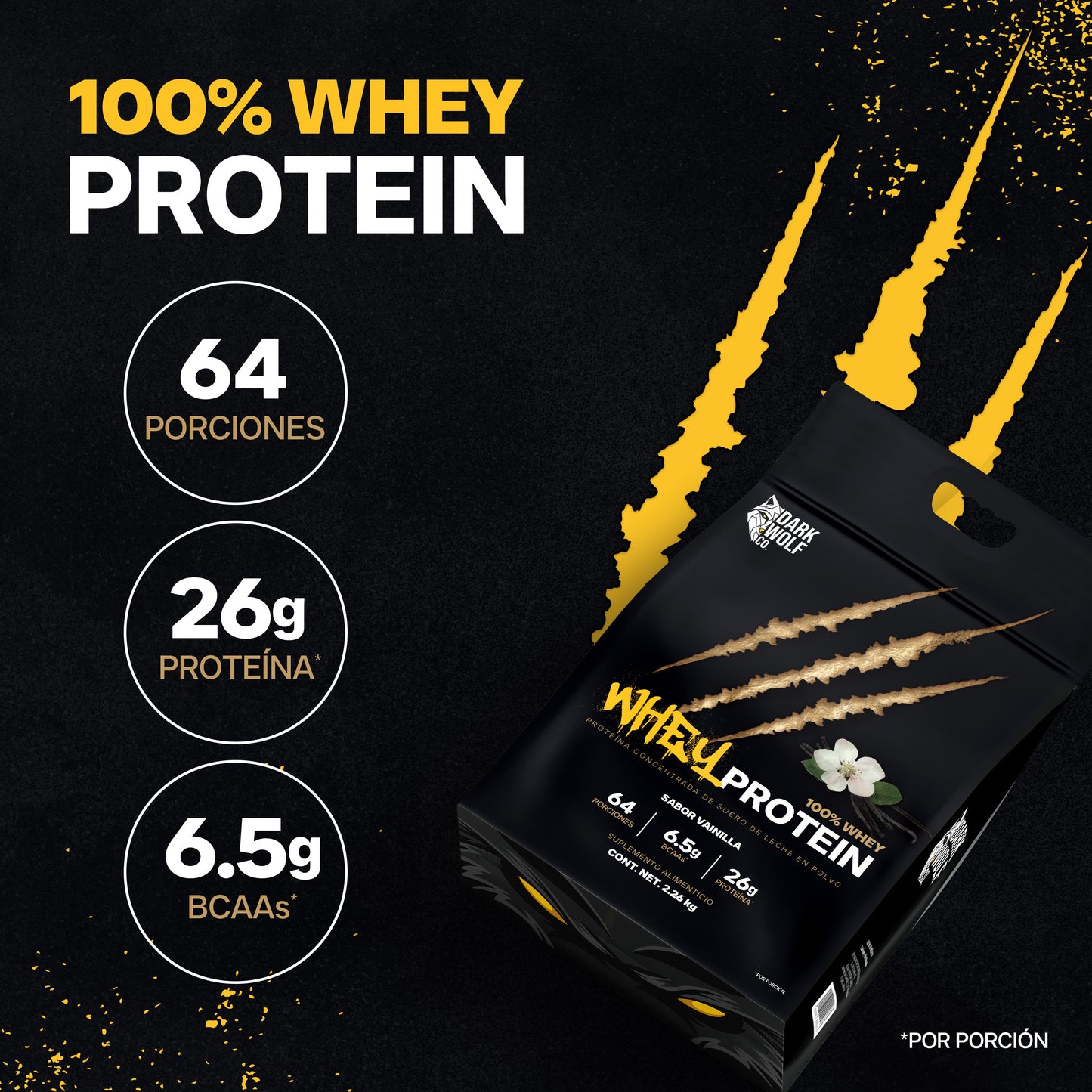 Dark Wolf Proteína de Suero de Leche 2.24 kg - 64 Porciones, Sabor Vainilla