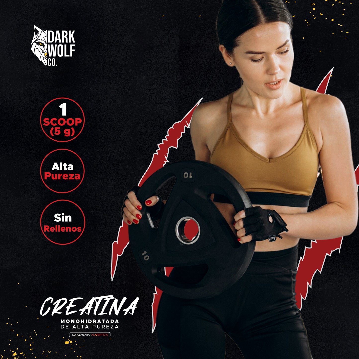 Dark Wolf Creatina en Polvo 450g – 90 Porciones
