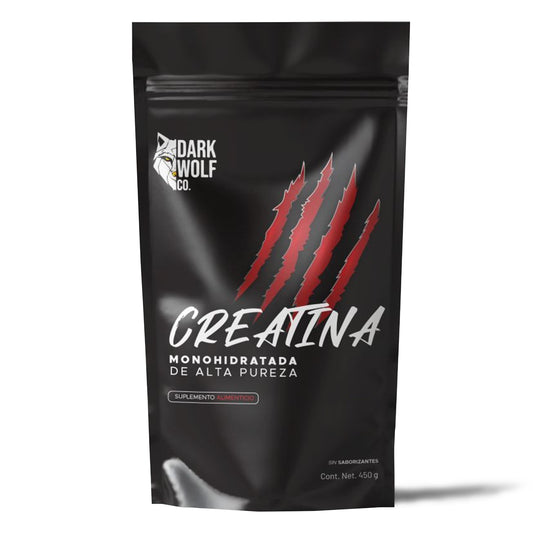 Creatina Monohidratada Dark Wolf, Alta Pureza, 100% Natural, Sin OGM, Sin Gluten, Sin Azúcar