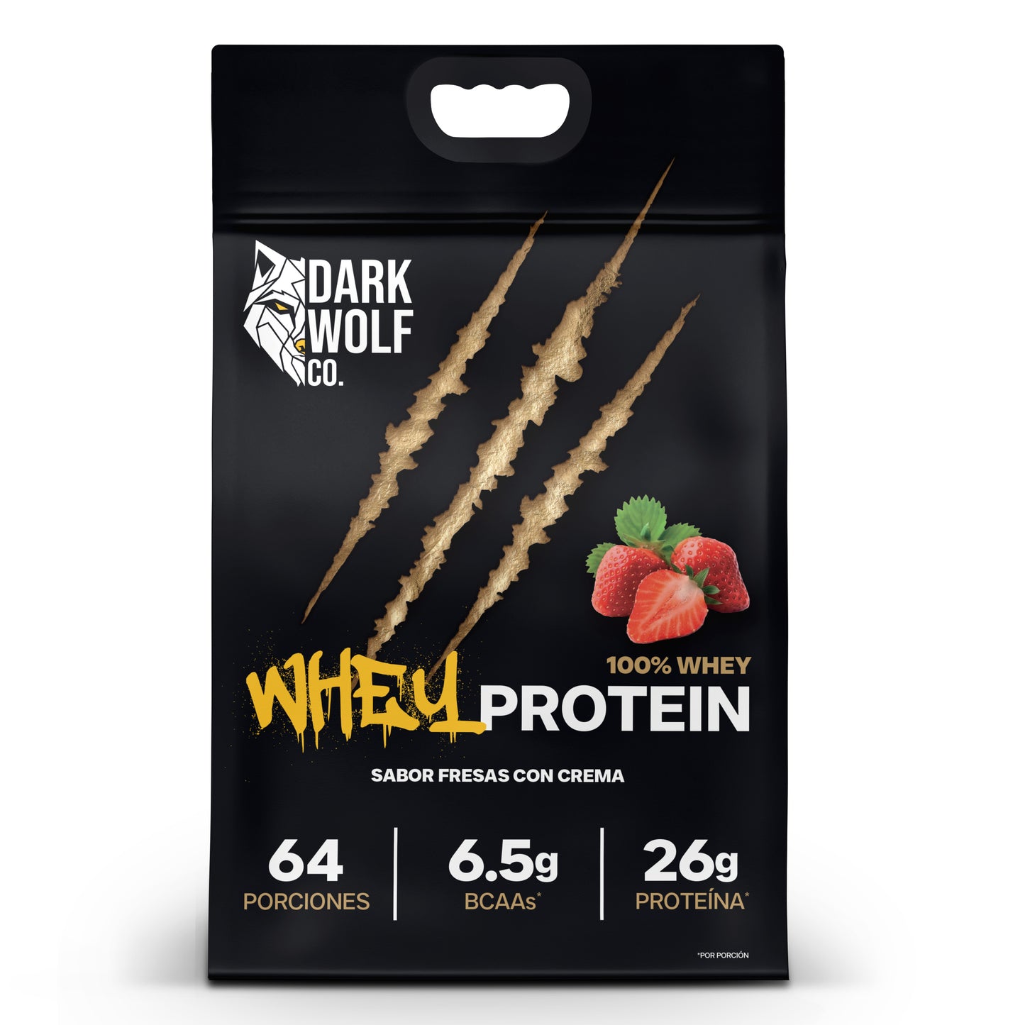 Dark Wolf Co. Proteína de Suero de Leche, 25g de Proteína por Porción Sabor Fresas con Crema
