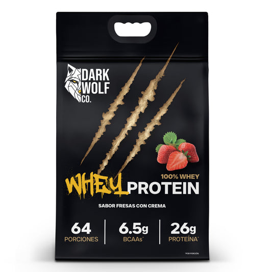 Dark Wolf Co. Proteína de Suero de Leche, 25g de Proteína por Porción Sabor Fresas con Crema