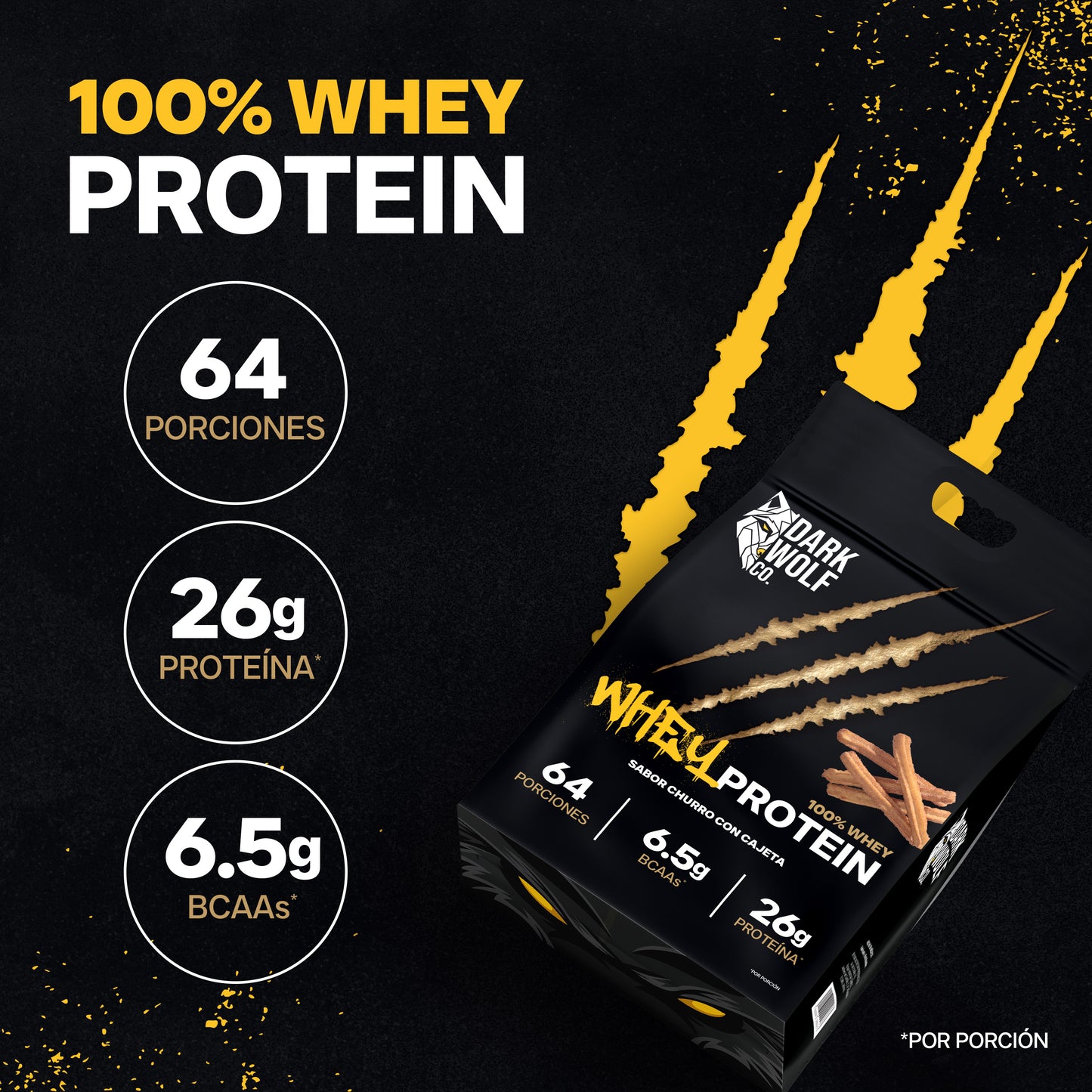Dark Wolf Proteína de Suero de Leche 2.24 kg - 64 Porciones, Sabor Churro