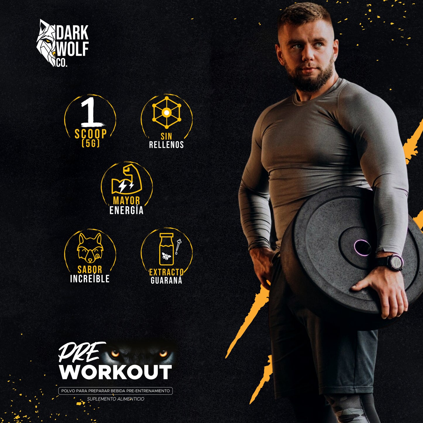 Dark Wolf bebida pre-entrenamiento 300 g - 30 Porciones, Sabor Frutos rojos