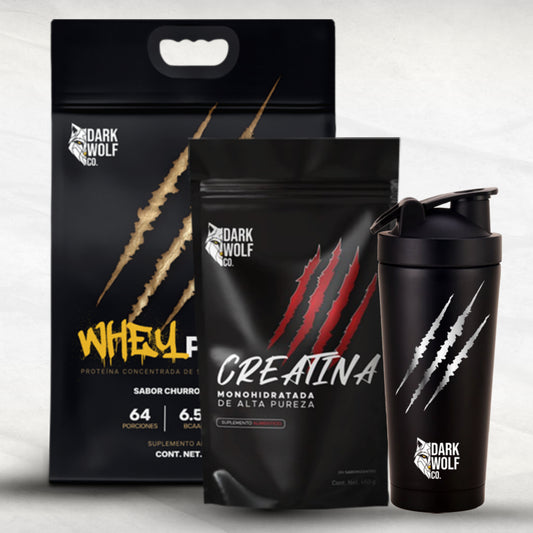 Dark Wolf Power kit - Proteína + Creatina + Shaker Premium Metálico de regalo